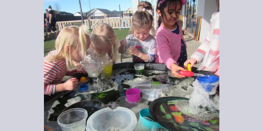 Making colourful bubbles at Rangiora preschool
