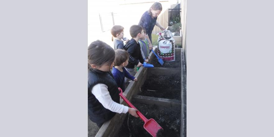 Planting plants at preschool